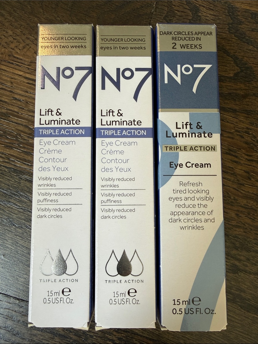 3 x No7 Lift & Illuminate Triple Action EYE Cream Reduce Dark Circles & Wrinkles